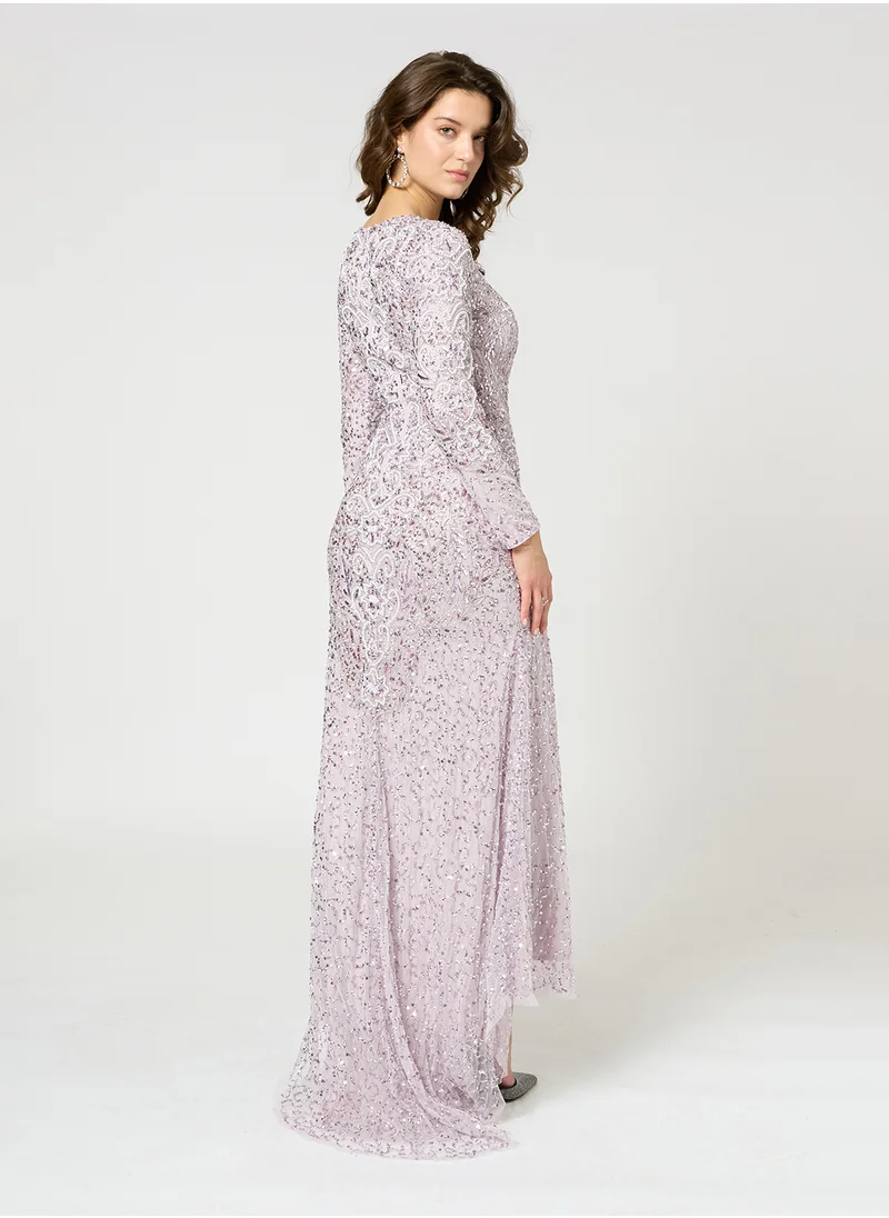 MARYISA Melis Modest Embellished Sequin Maxi Dress