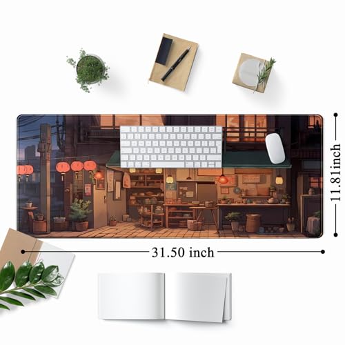 Mechanical Cattle Anime Shop Desk Mat Retro Art Lofi Aesthetic Large Mouse Pad Extended Gaming Mousepad XL Desk Pad Laptop Keyboard Mouse Mat Deskmat 31.5"x11.8" Cute Office Decor - Image 2