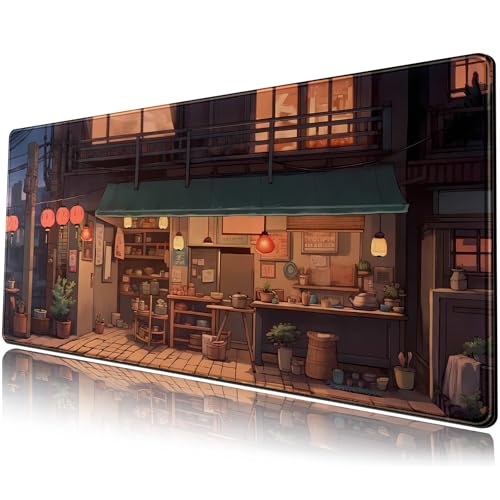 Mechanical Cattle Anime Shop Desk Mat Retro Art Lofi Aesthetic Large Mouse Pad Extended Gaming Mousepad XL Desk Pad Laptop Keyboard Mouse Mat Deskmat 31.5"x11.8" Cute Office Decor - Image 1