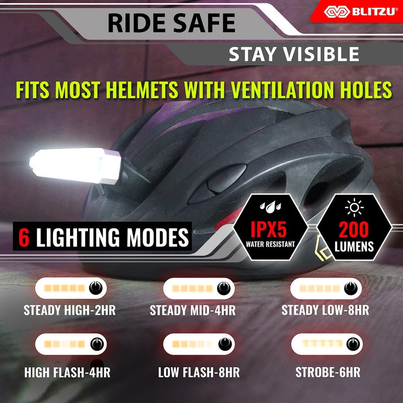 BLITZU Cyborg 200H Bike Lights Headlight USB-C Rechargeable LED Bicycle Light for Night Riding, This Product is Designed to Enhance Visibility, not to Illuminate The Road Ahead. - Image 4