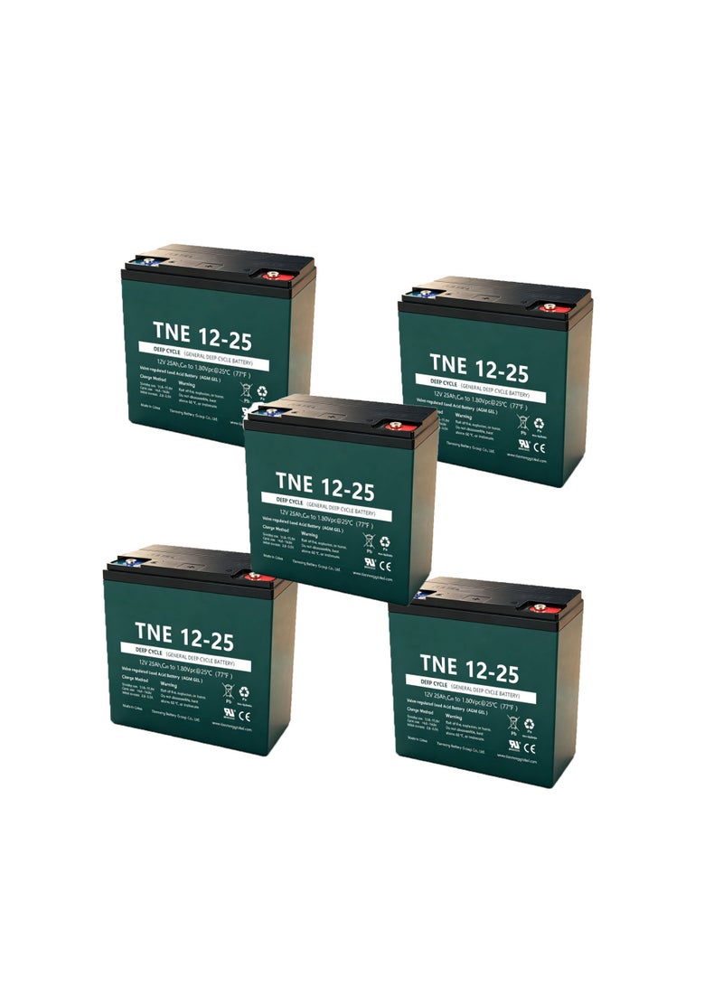 5-Pack 12V 25Ah lead-acid gel cycle batteries, rechargeable over 2000 times, suitable for Electric scooter、E-bike、 with a built-in 25A battery management system - Image 1