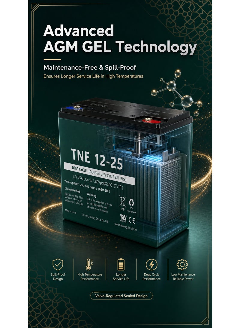 5-Pack 12V 25Ah lead-acid gel cycle batteries, rechargeable over 2000 times, suitable for Electric scooter、E-bike、 with a built-in 25A battery management system - Image 5