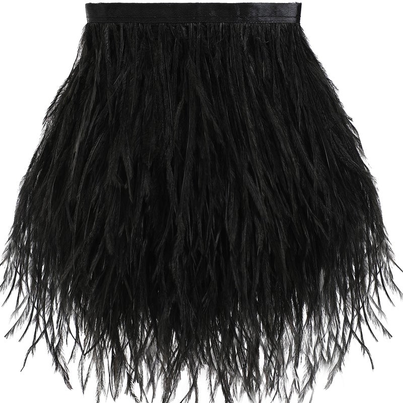 Soarer Black Ostrich Feather Trim 2Yards 57inch Feathers Fringe Trim for DIY Sewing ClothingJewelryHalloween Home PartyBlack