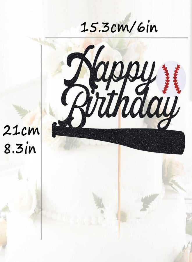 AHAORAY Baseball Happy Birthday Cake Topper - Black Glitter Baseball Party Decorations Supplies, Perfect for Birthday/Baseball Theme Party, Photo Booth Props - Image 3
