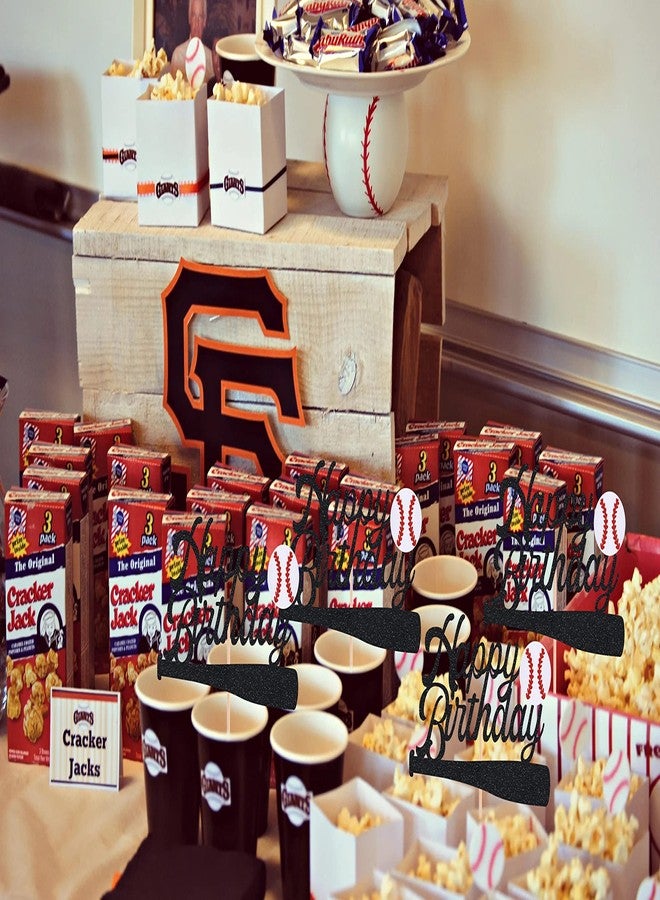 AHAORAY Baseball Happy Birthday Cake Topper - Black Glitter Baseball Party Decorations Supplies, Perfect for Birthday/Baseball Theme Party, Photo Booth Props - Image 4