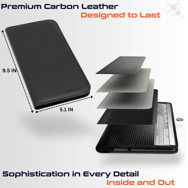 MOTO4X Carbon Black Magnetic Shut Premium PU Leather Insurance and Registration Holder, Glove Box Organizer for Car, Stylish Car Accessories, Organize Vehicle Documents with flair, Size 9.5 in x 5.1 in - Image 4