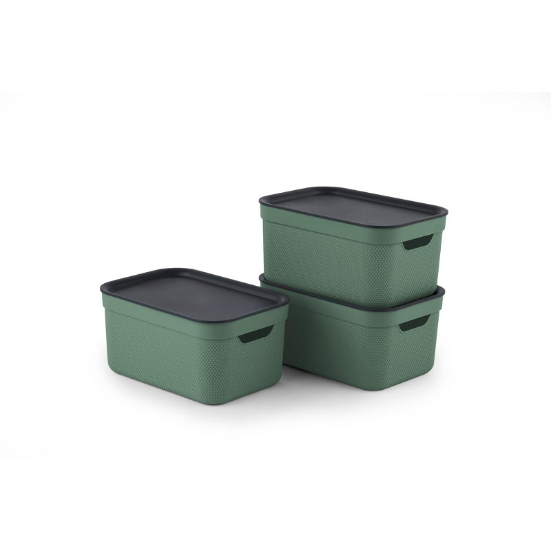 Rotho Jive Dekobox Set of 3 storage box 5l with lid Plastic PP recycled greenanthracite 3x5l 265 x 185 x 132 cm