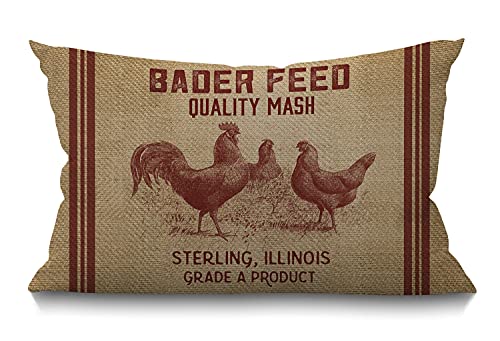 Smooffly Vintage Like Chicken Feed Sack Burlap PillowHome Decor Throw Pillow Cover Waist Lumbar Cotton Linen Throw Pillow case Cushion Cover for Sofa Home Decorative Oblong 12x20 Inches