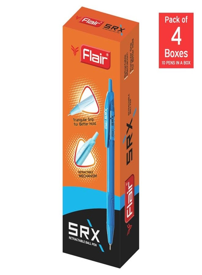 فلير مجموعة أقلام حبر جاف قابلة للسحب Flair Srx | مقاس السن 0.7 مم | مقبض مثلث الشكل لسهولة الإمساك | قلم حبر جاف خفيف الوزن قابل لإعادة التعبئة | ألوان جسم زاهية | حبر أزرق، مجموعة من 10 أقلام × عبوة من 4 - Image 2