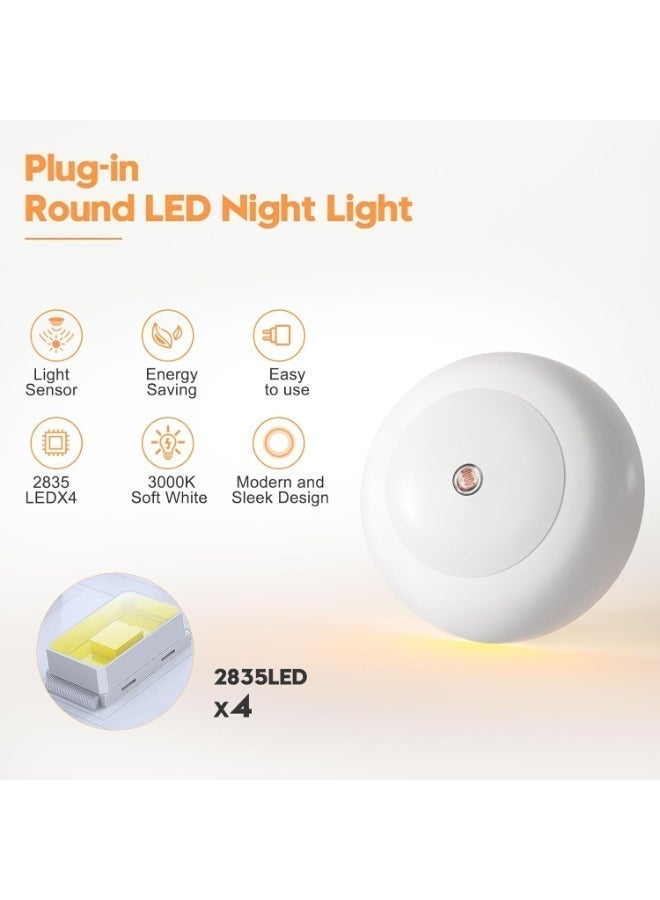 2-Pack Plug-In LED Night Lights With Dusk-to-Dawn Sensor, Warm White 0.5W Wall Nightlights - Image 5