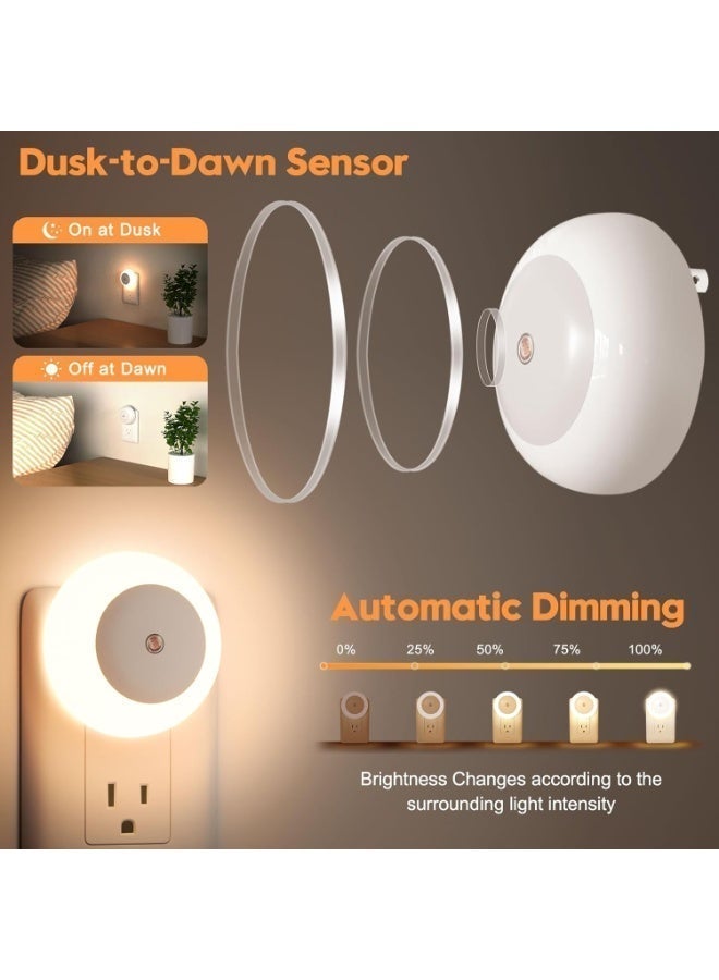 2-Pack Plug-In LED Night Lights With Dusk-to-Dawn Sensor, Warm White 0.5W Wall Nightlights - Image 3