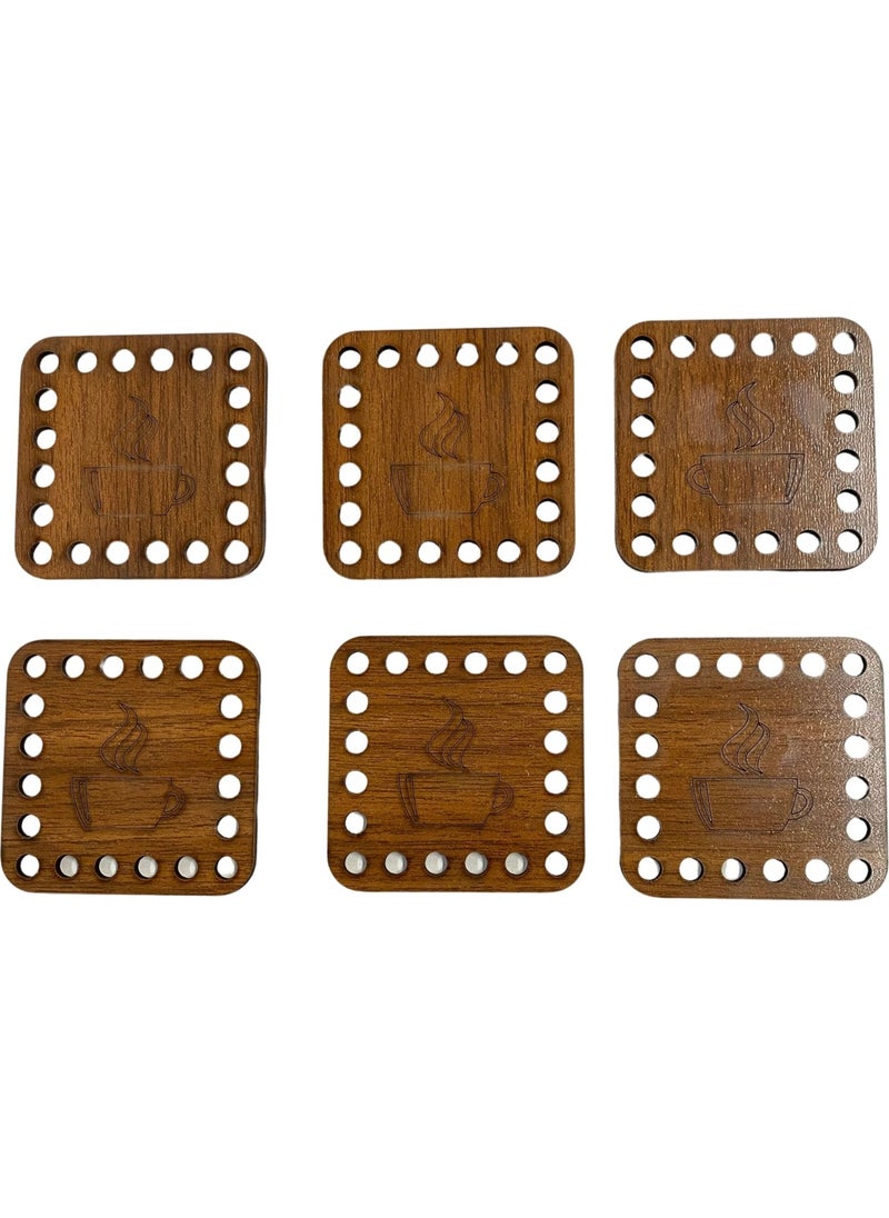 Ala Depo Wooden Coaster (Coaster) Perforated Walnut Color 6 Pieces 