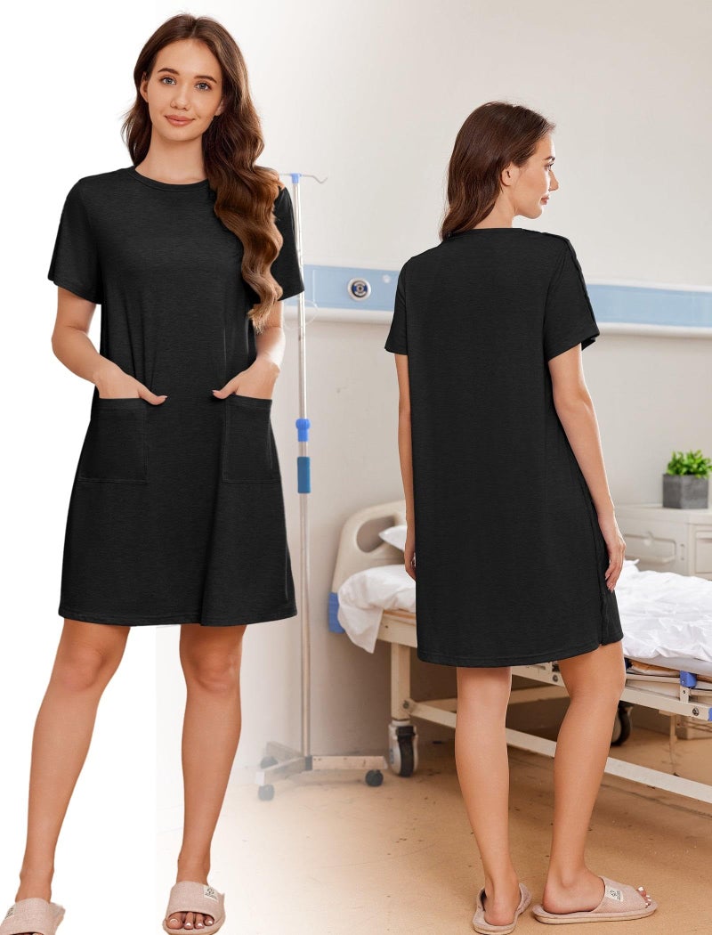 Deyeek Women's Post Shoulder Surgery dress Tear Away Short Sleeve Full Open Side Snap Adaptive Clothing with Pockets Black - Image 3