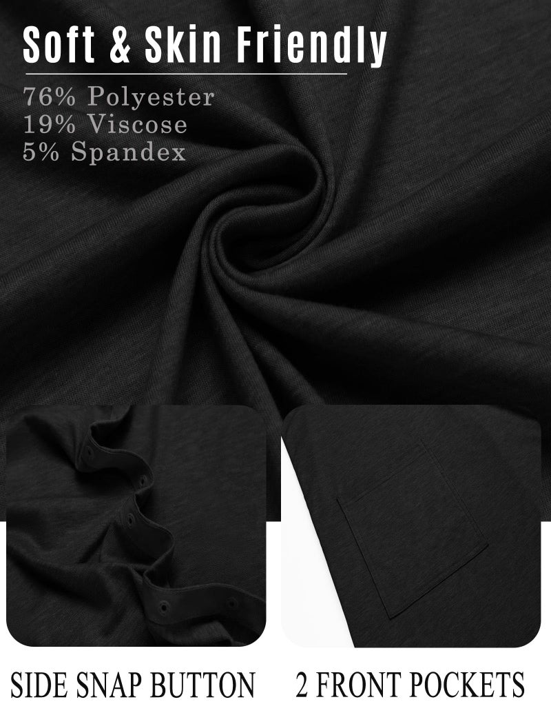 Deyeek Women's Post Shoulder Surgery dress Tear Away Short Sleeve Full Open Side Snap Adaptive Clothing with Pockets Black - Image 5