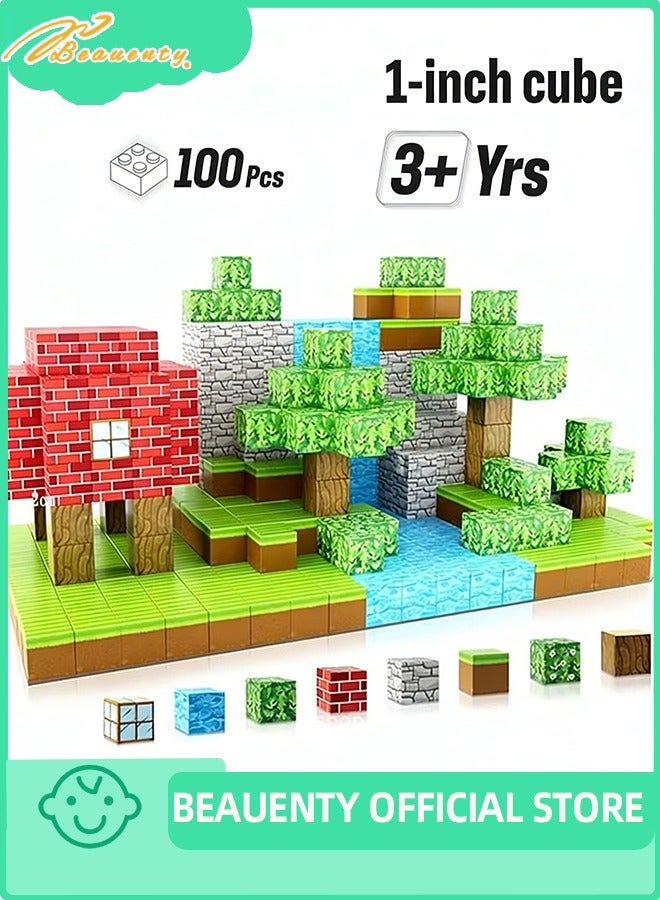 Beauenty Magnetic Blocks-Build Mine Magnet World Edition,Build a Forest World Set，STEM Montessori Sensory Toys for Toddlers Gifts for 3 4 5 6 7 8 9 10 Years Old，100PCS Fidget 1" Cubes Construction Toys Boys Girls Birthday Gift - Image 1