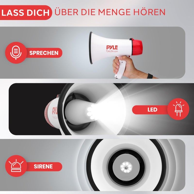 Pyle مكبر صوت بايل 30 واط مع صفارة مدمجة وأضواء LED - تحكم في مستوى الصوت قابل للتعديل لكرة القدم، كرة السلة، البيسبول، التشجيع، المشجعين، المدربين وتمارين السلامة - Image 3