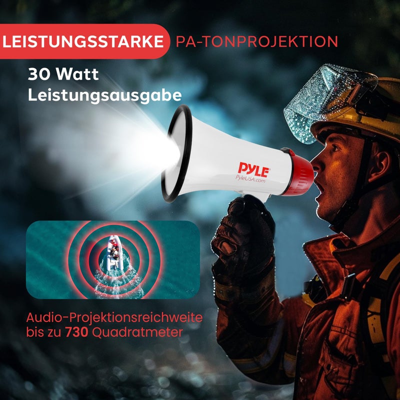 Pyle مكبر صوت بايل 30 واط مع صفارة مدمجة وأضواء LED - تحكم في مستوى الصوت قابل للتعديل لكرة القدم، كرة السلة، البيسبول، التشجيع، المشجعين، المدربين وتمارين السلامة - Image 2