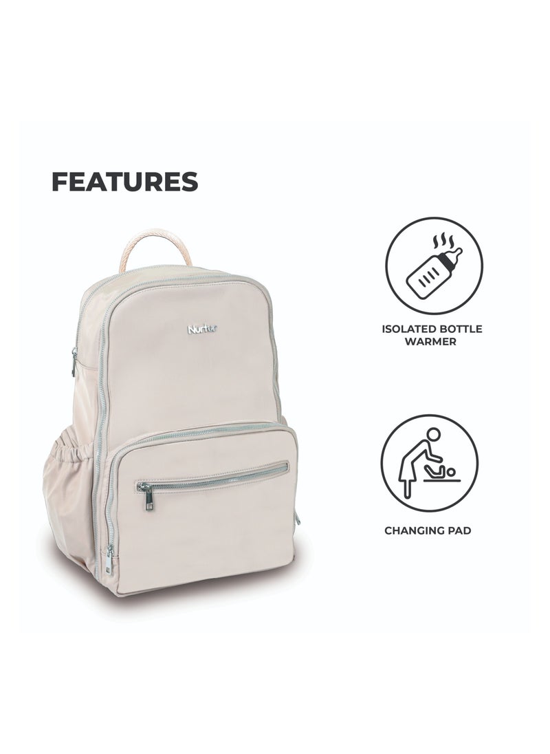 Nurtur Nurtur Maverick Maternity Diaper Bag Fashion Bagpack Bag Multifunction Travel Bag with insulator bottle warming pocket and changing pad - Beige  - Image 2