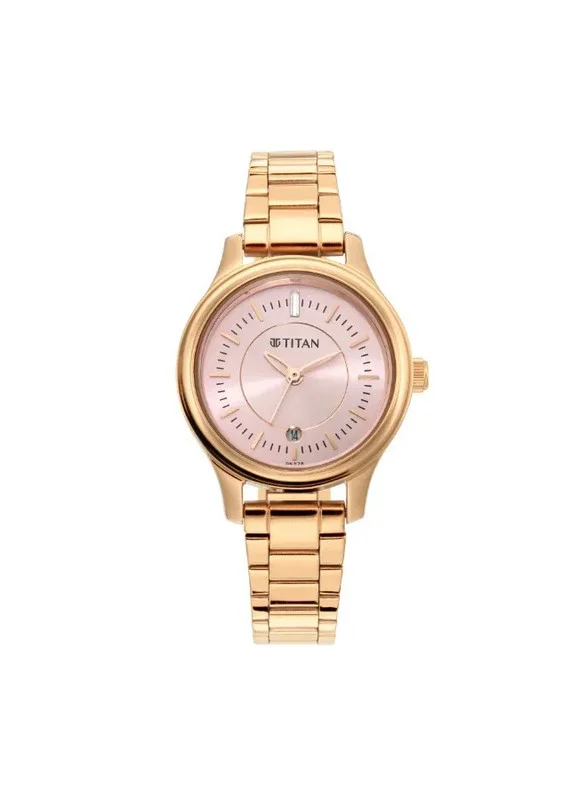 تيتان Titan Quartz Analog with Date Watch for Women With Rose Gold Dial Rose Gold Colour Metal Strap