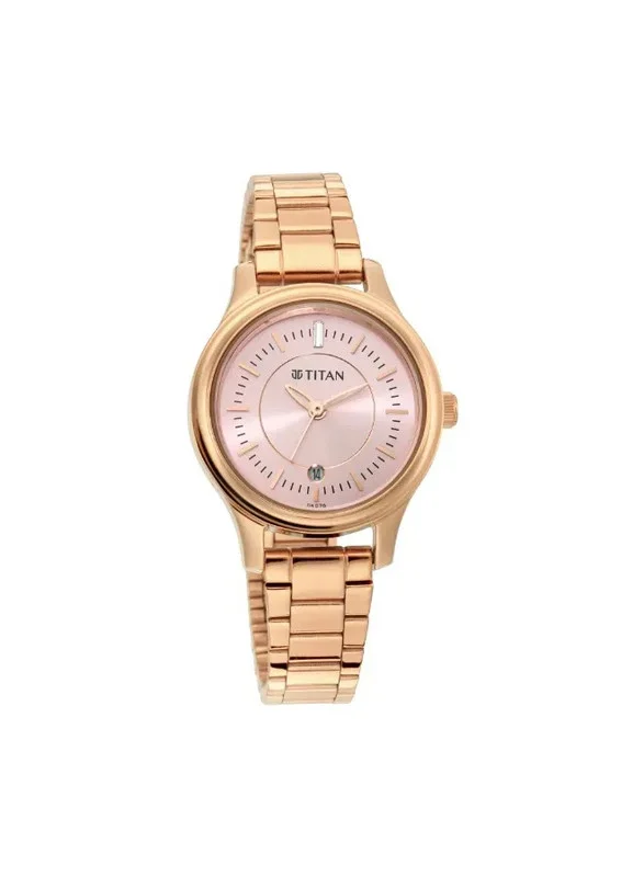 تيتان Titan Quartz Analog with Date Watch for Women With Rose Gold Dial Rose Gold Colour Metal Strap