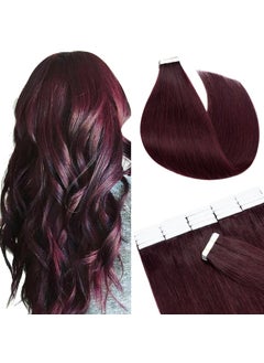 SEGO SEGO Tape in Hair Extensions Human Hair 16 Inch 100g 40pcs Natural Straight 100 Remy Rooted Seamless Skin Weft Invisible Double Sided Tape Hair for WomenWine Red 