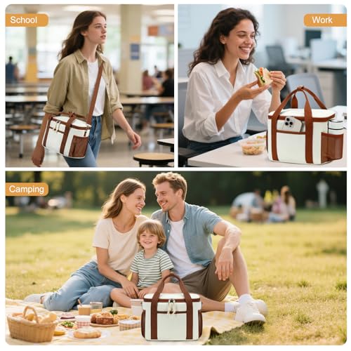 BTOOP Insulated Lunch Box for Women Cute Leakproof Lunch Tote Large Capacity Aesthetic Lunch Bag Womens with Shoulder Strap for Work School Picnic Cream - Image 3