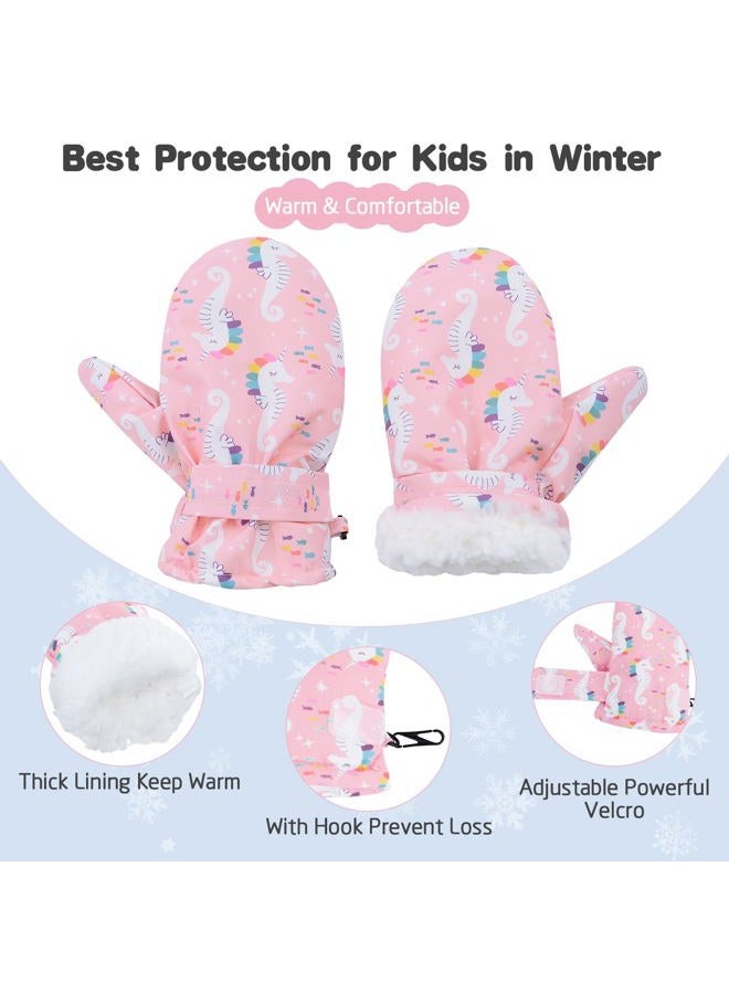American Trends Toddler Winter Gloves Snow Mittens for Kids Girls Boys Waterproof Ski Mitten Warm Fleece Glove Pure Black M - Image 4