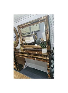 AWD Simple Elegant Mirrored Glass Console Table with Matching Mirror Entryway End Console Table and Wall Shaped Mirror Finished, Decor for Living Room, Bedroom,Entrance, Home Decoration (Bronze Gold) 