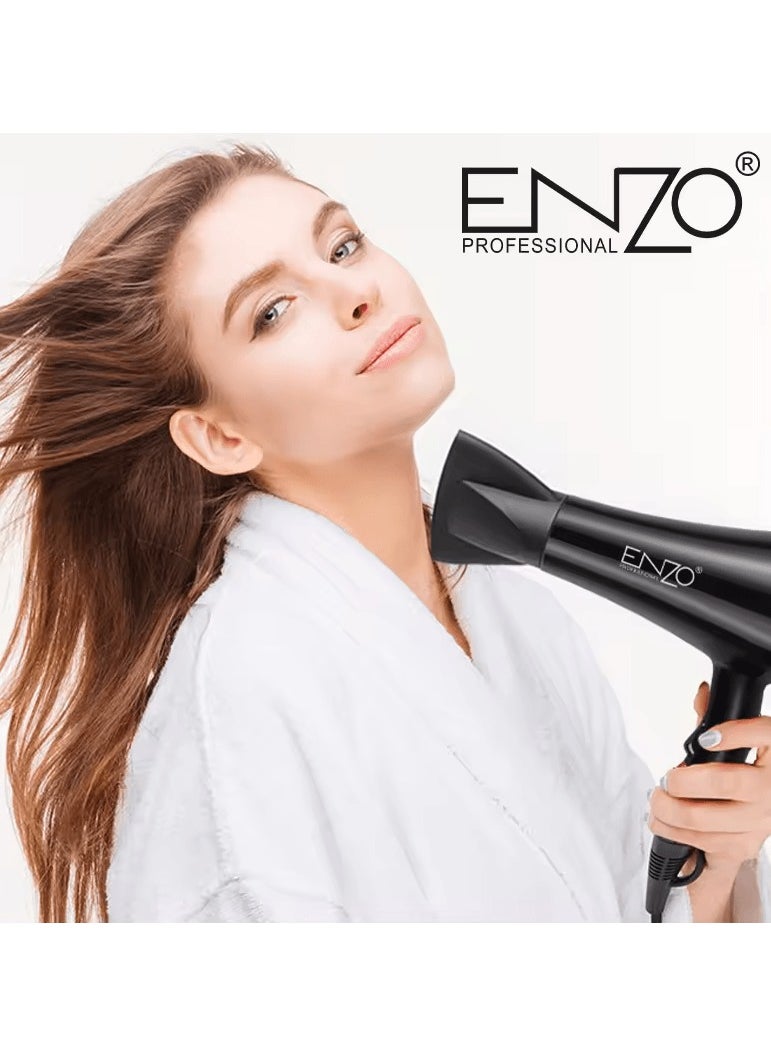 ENZO Professional - ENZO EN-6114 Professional Hair Dryer – 2200W High-Power with Ionic Technology, 3 Heat Settings, 2 Speed Settings, and Concentrator Nozzle-Intl Version - Image 1