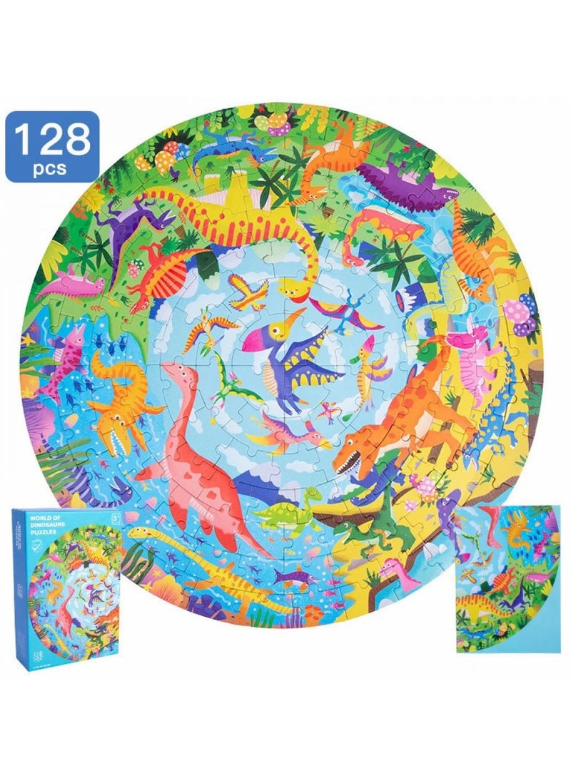 Educational Round Dinosaur World Puzzle for Kids – 128 Pieces 