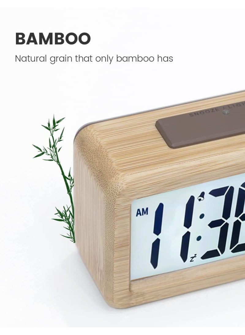 jaexest Wooden Digital Alarm Clock with Large Backlit LCD Display, Temperature & Snooze Function, Built-in Brightness Sensor, Battery Powered (3 AAA Batteries Required, Not Included) - Image 3