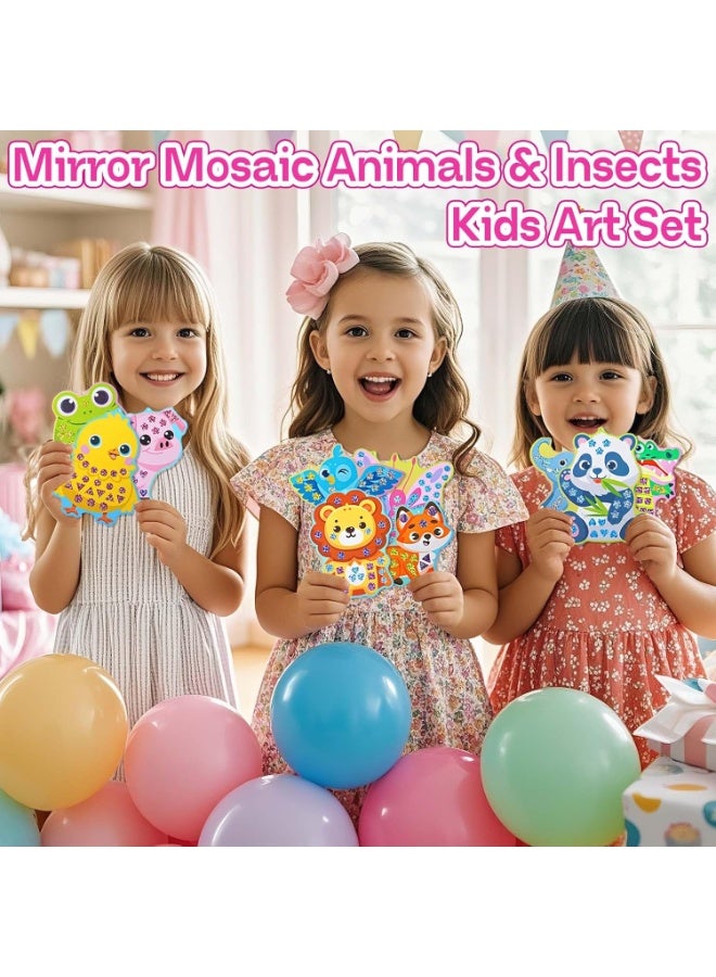 Capstro Mirror Mosaic Sticker Art Kit – Animal Theme | 10 Pattern Cards, 12 Laser Mirror Stickers & 10 Lanyards | DIY Shiny Mosaic Craft for Kids Age 4+ | Creative Wildlife Art Activity for Boys & Girls - Image 2