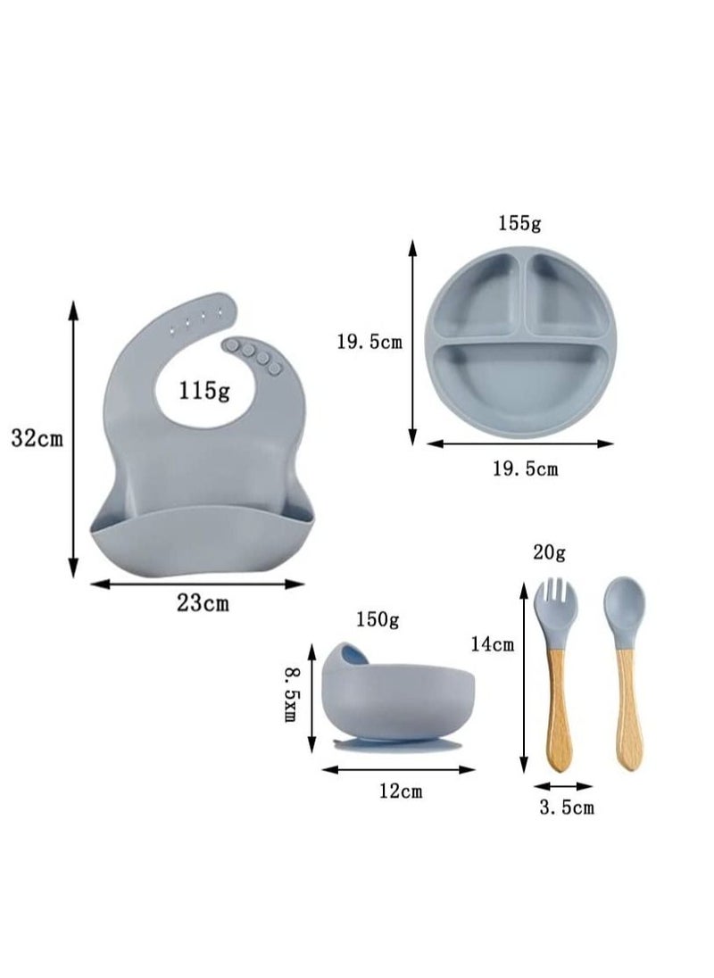 MissTiara - Silicone Baby Feeding Set, Toddler Divider Plate & Bowl with Suction, BPA Free Baby Tableware Set with Adjustable Soft Silicone Bib & Utensils Baby Tableware Set - Image 1