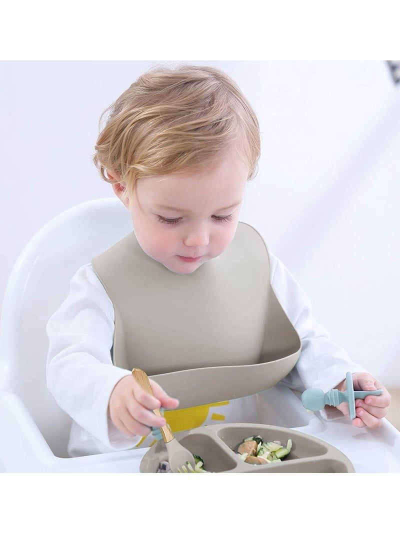 MissTiara - Silicone Baby Feeding Set, Toddler Divider Plate & Bowl with Suction, BPA Free Baby Tableware Set with Adjustable Soft Silicone Bib & Utensils Baby Tableware Set - Image 1