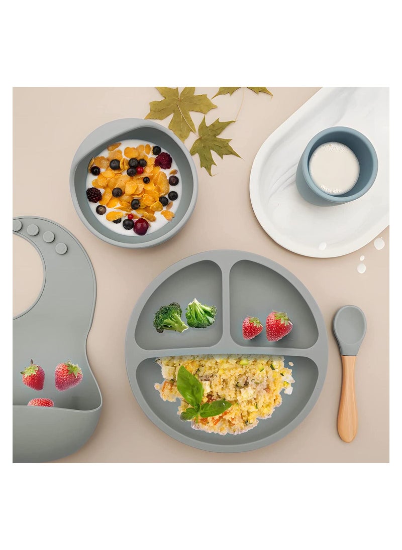 MissTiara - Silicone Baby Feeding Set, Toddler Divider Plate & Bowl with Suction, BPA Free Baby Tableware Set with Adjustable Soft Silicone Bib & Utensils Baby Tableware Set - Image 1