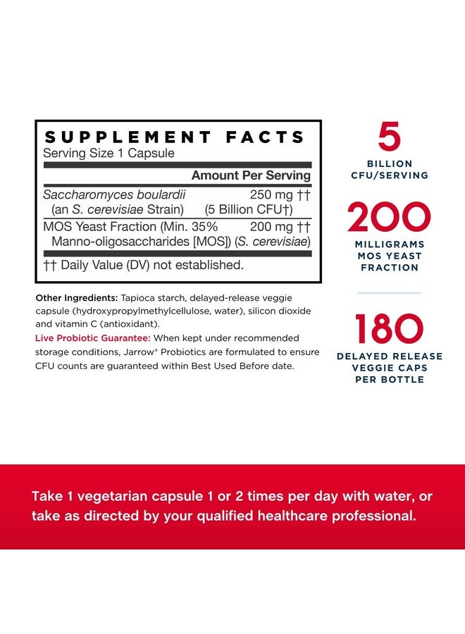 jarrow formulas Jarrow Formulas Saccharomyces Boulardii + MOS - 5 Billion Viable Organisms Per Serving - 180 Delayed Release Veggie Caps, 2 Pack - Probiotic + Prebiotic - Intestinal Tract Support - Up to 360 Servings  - Image 2
