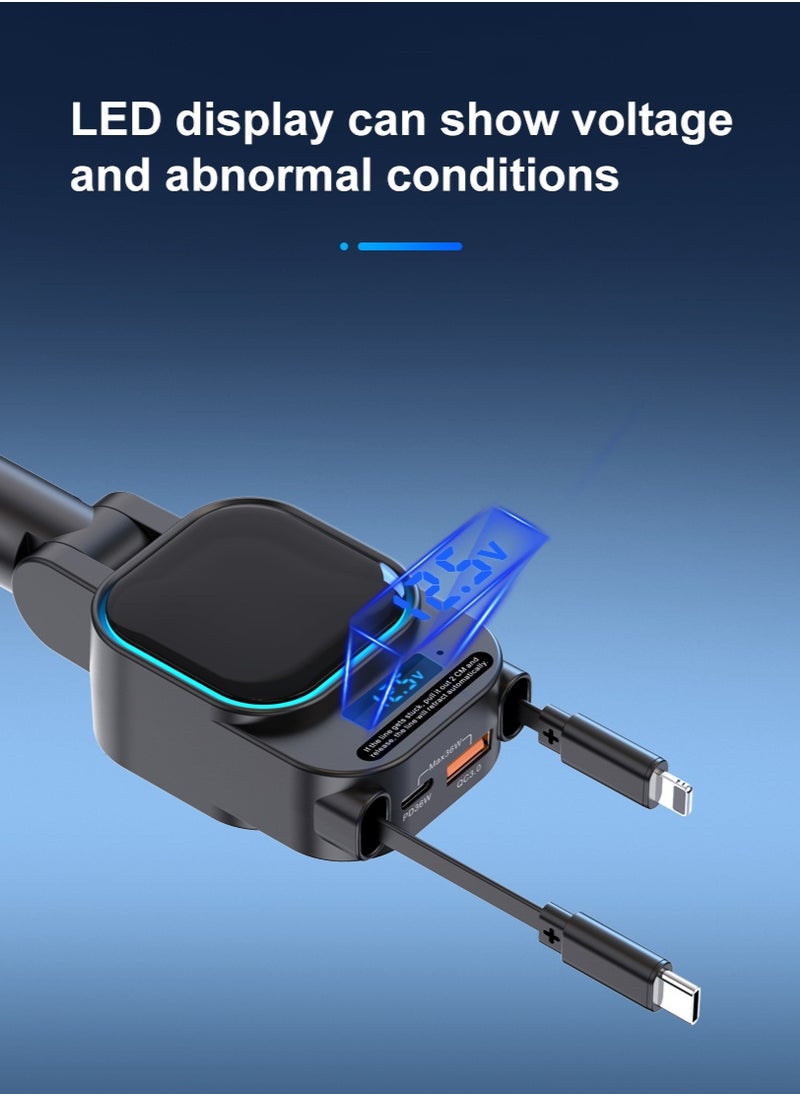 Generic - Fast Car Charger, Retractable Type-C and Lightning Cable, Compatible with 12 V and 24 V, Adjustable Angle, USB and PD Type-C, for iPhone, iPad, Samsung, Huawei, Xiaomi and other Android phones - Image 1