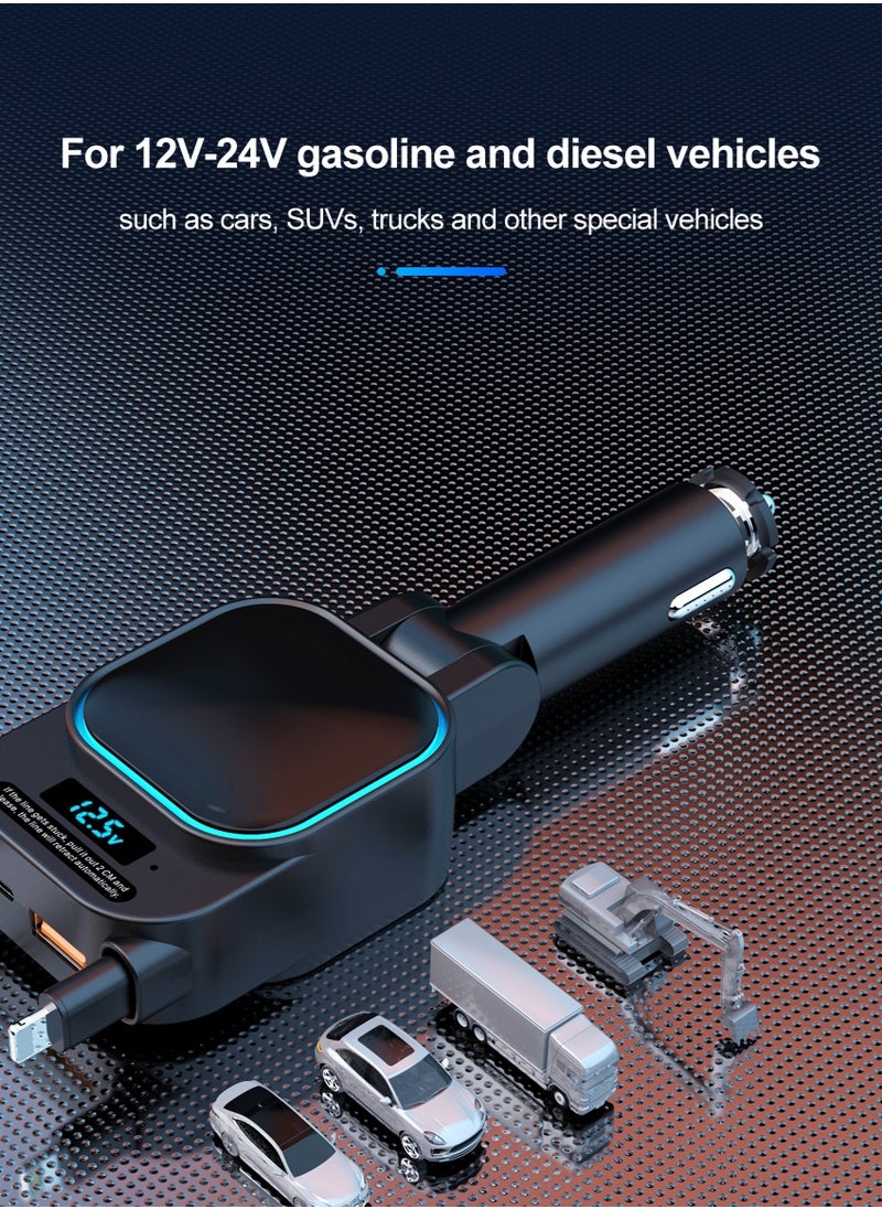 Generic - Fast Car Charger, Retractable Type-C and Lightning Cable, Compatible with 12 V and 24 V, Adjustable Angle, USB and PD Type-C, for iPhone, iPad, Samsung, Huawei, Xiaomi and other Android phones - Image 1