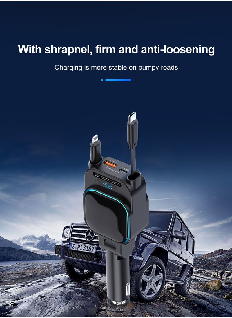 Generic - Fast Car Charger, Retractable Type-C and Lightning Cable, Compatible with 12 V and 24 V, Adjustable Angle, USB and PD Type-C, for iPhone, iPad, Samsung, Huawei, Xiaomi and other Android phones - Image 1
