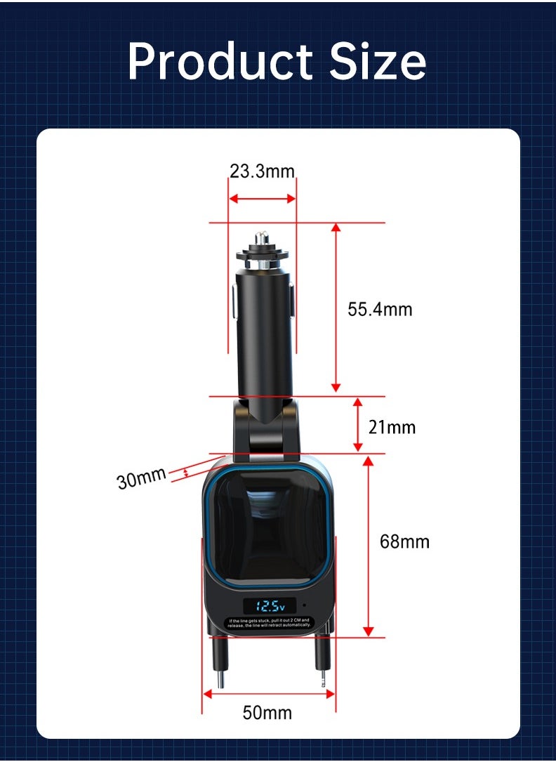 Generic - Fast Car Charger, Retractable Type-C and Lightning Cable, Compatible with 12 V and 24 V, Adjustable Angle, USB and PD Type-C, for iPhone, iPad, Samsung, Huawei, Xiaomi and other Android phones - Image 1