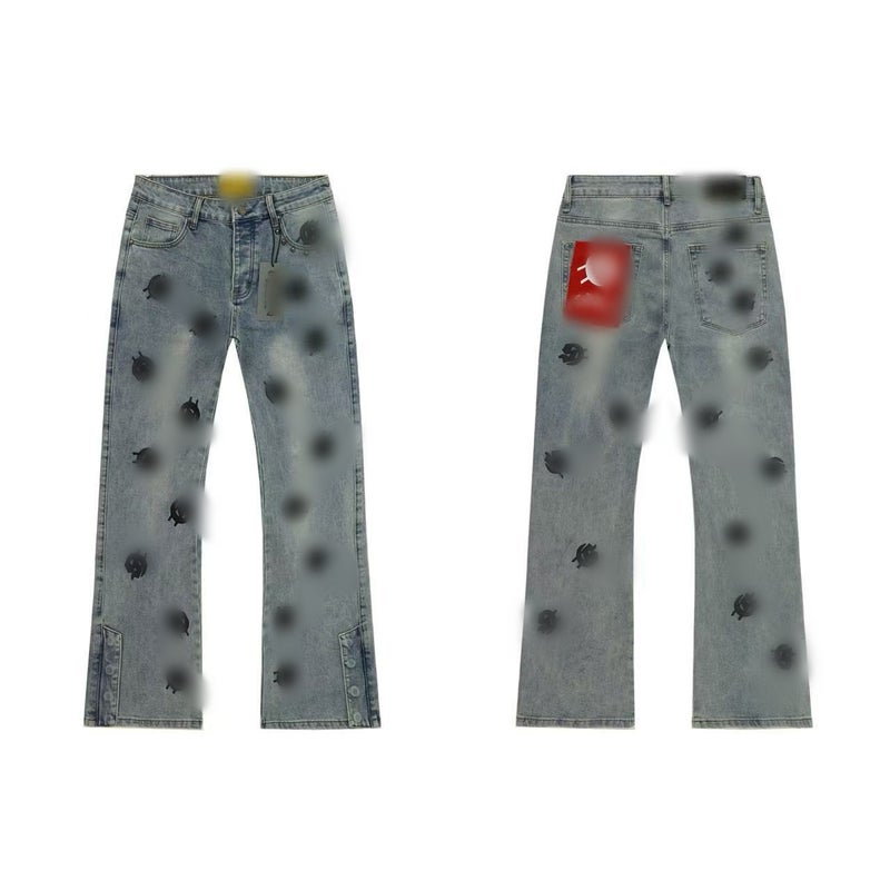 God American Fashion High Street Rock Band Washed Vintage Embroidered Men'S Denim Flared Pants - Image 3