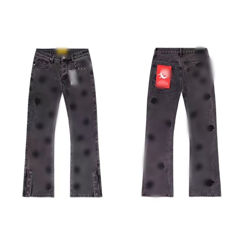 God American Fashion High Street Rock Band Washed Vintage Embroidered Men'S Denim Flared Pants - Image 4