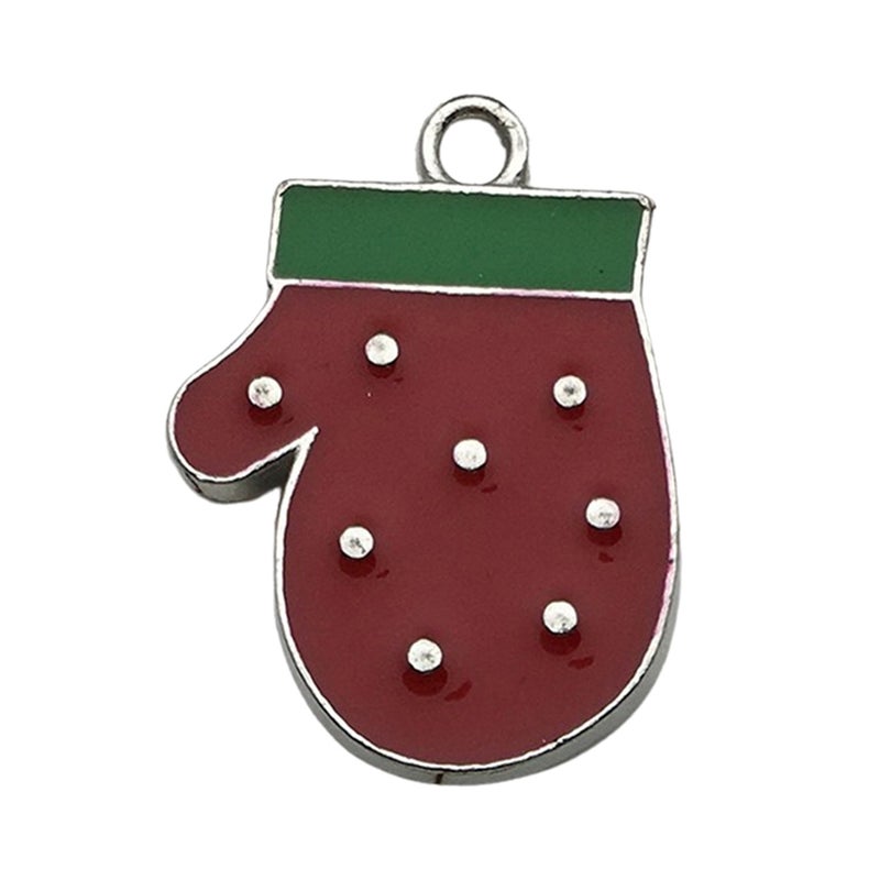 White K Oil Drop Alloy Santa Christmas Tree DIY Earring Pendants Gloves 16x21mm-1.9g-12636