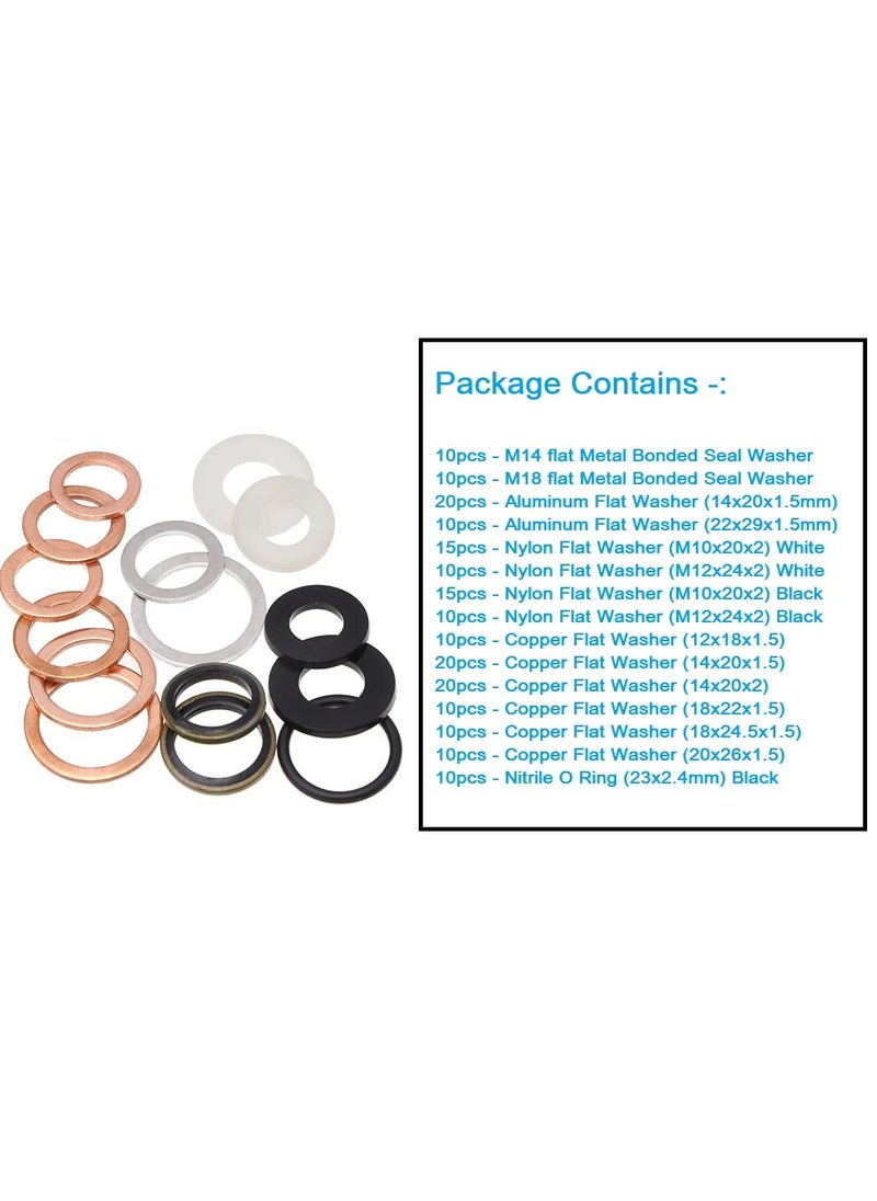 GSK Cut GSK Cut Washer Kit Metal Bonded Oring Flat Plain Washers Gasket 15 Sizes in Nylon Copper Aluminum material for Plumbing Maintenance Pack of 190  - Image 3
