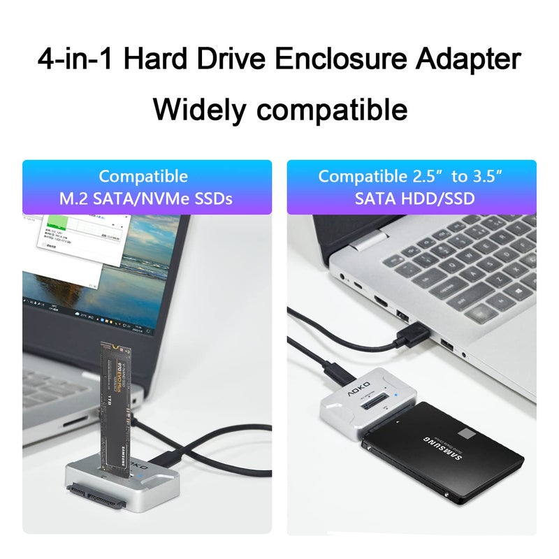 AOKO M.2 SATA/NVMe to USB Docking Station,Hard Drive Reader Adapter, External M.2 SSD Enclosure for M.2 PCIe NVMe and SATA SSDs, Compatible with SATA III HDD/SSD (M.2 Dock or SATA Adapter) - Image 2