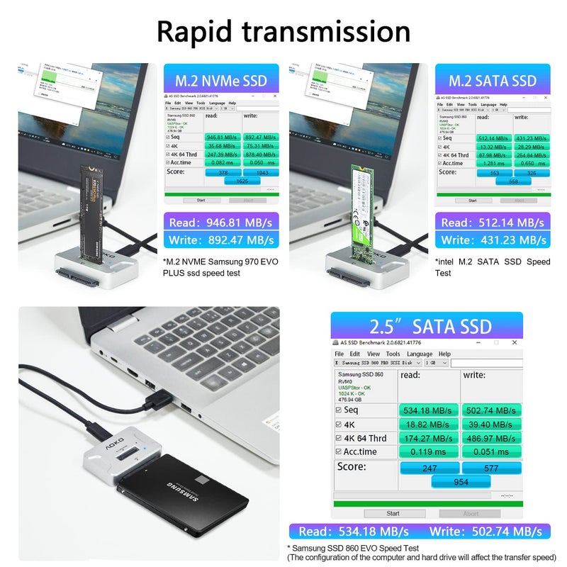 AOKO M.2 SATA/NVMe to USB Docking Station,Hard Drive Reader Adapter, External M.2 SSD Enclosure for M.2 PCIe NVMe and SATA SSDs, Compatible with SATA III HDD/SSD (M.2 Dock or SATA Adapter) - Image 5