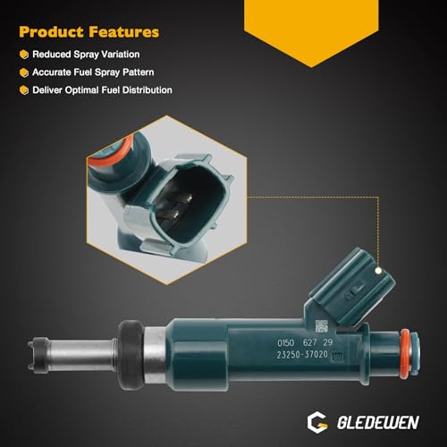 Gledewen حقن الوقود 12 ثقب 4 قطع، متوافق مع تويوتا بريوس 2010-2015 / بريوس V / لكزس CT200h محرك 1.8 لتر، استبدال# 23250-37020، 23250-37021، 23209-39195، 23209-39196 - Image 3