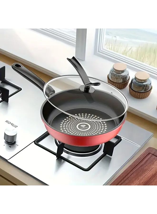 Red 10.2 Inch 26cm Flat Bottom Cast Iron Nonstick Pan Frying Skillet for Induction Gas Stove Dishwasher Safe Healthy Cooking Less Smoke Compact Design Home Kitchen Modern Durable Cookware - Image 2
