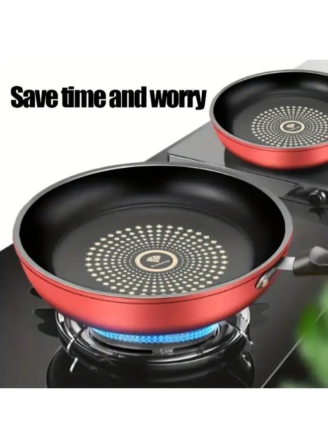 Red 10.2 Inch 26cm Flat Bottom Cast Iron Nonstick Pan Frying Skillet for Induction Gas Stove Dishwasher Safe Healthy Cooking Less Smoke Compact Design Home Kitchen Modern Durable Cookware - Image 5