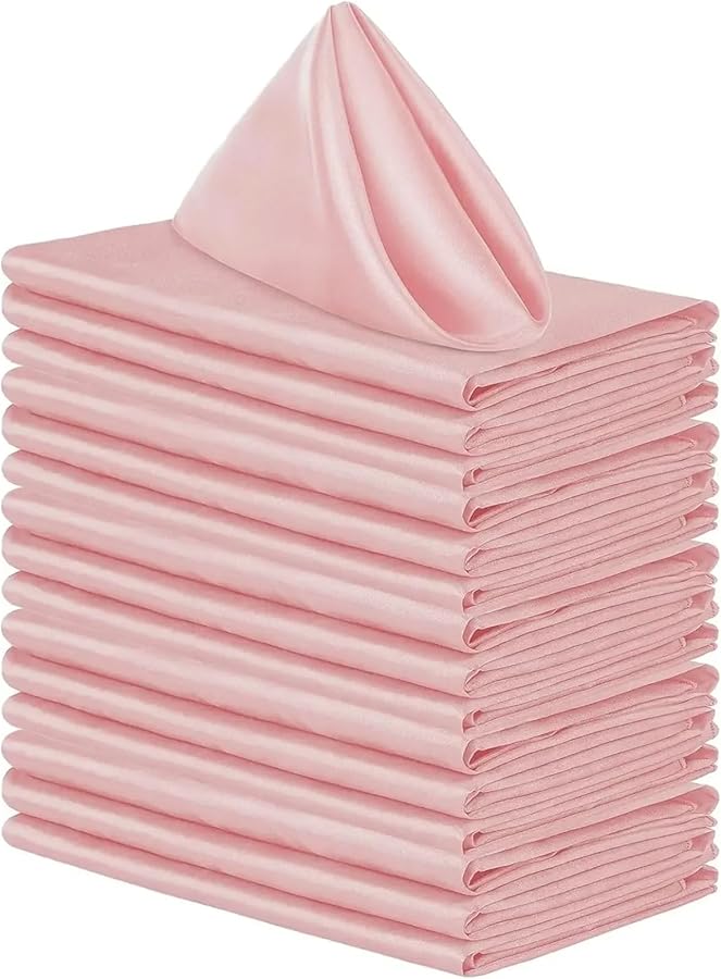 مناديل ساتان وردي فاتح قابلة للغسل 28 قطعة 30×30 سم لتزيين طاولات حفلات الزفاف وأعياد الميلاد - Image 4